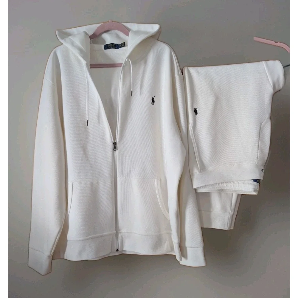 White Polo Ralph Lauren Double-Knit Full-Zip Hoodie and matching joggers 2XL - Picture 1 of 16